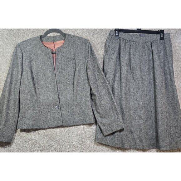Kirkland Hall VTG Two-Piece Gray Wool Skirt Suit Tweed Lined USA Made Women's 12 - Picture 1 of 16